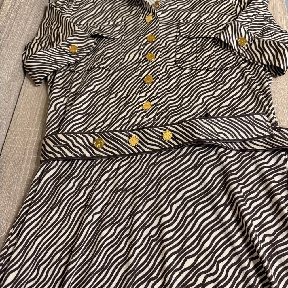 Tory Burch Black and White Striped Long Sleeve Dress - Picture 3 of 6